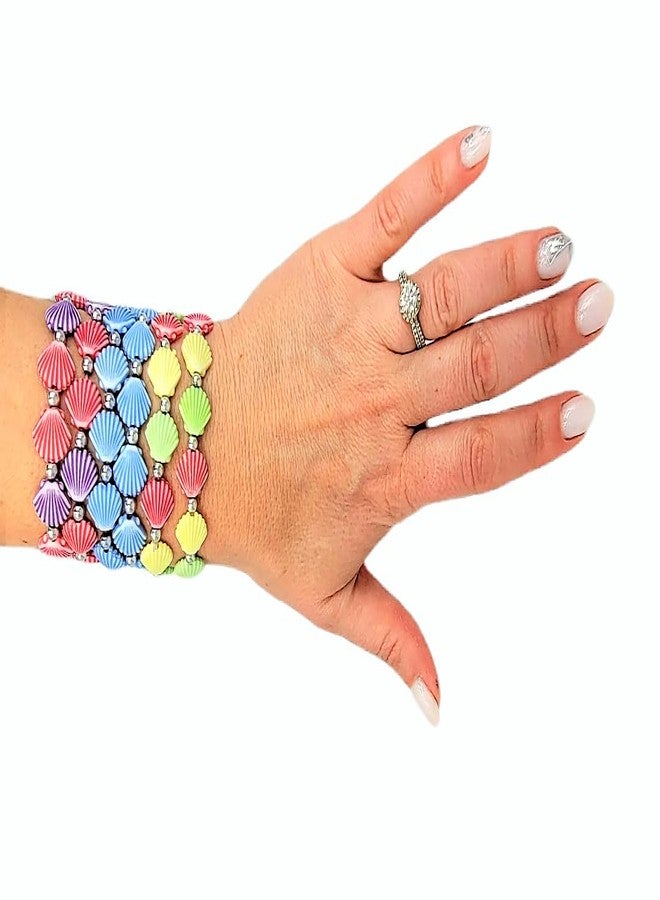 AMERICAN WIT Colorful Faux Sea Shell Bead Stretchy Kid's Bracelets (12 Pack) Mermaid Theme - Image 4